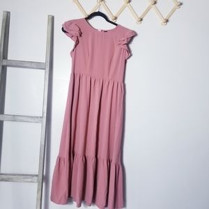 SHEIN MAUVE FLARED DRESS WITH FLUTTERED SLEEVES SIZE SMALL